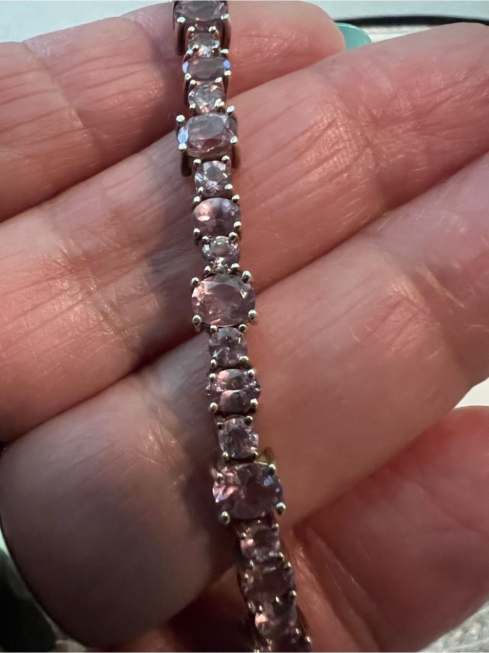 VINTAGE GOLD FILLED over STERLING GENUINE MORGANITE TENNIS BRACELET